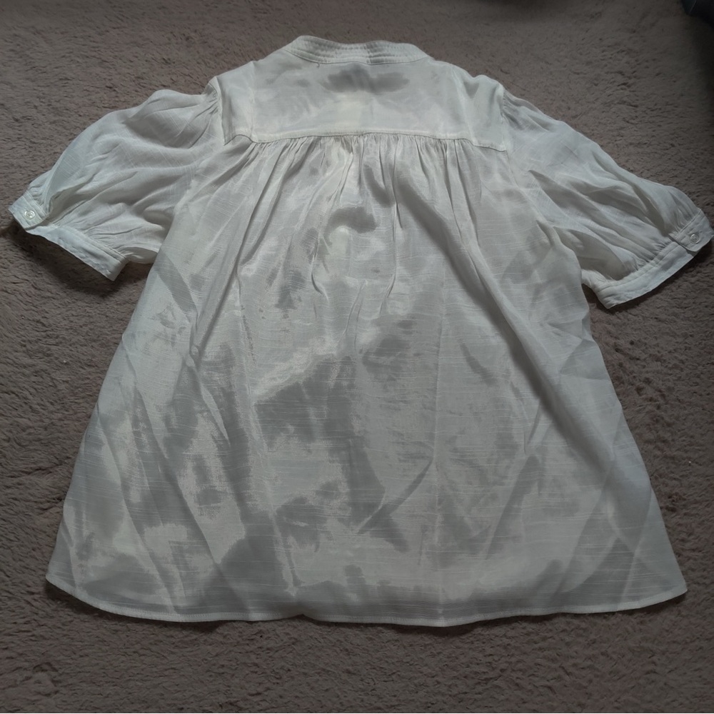 Banana Republic Factory White Half Placket Satin Blouse Short Sleeve Button Sz L - Picture 5 of 6
